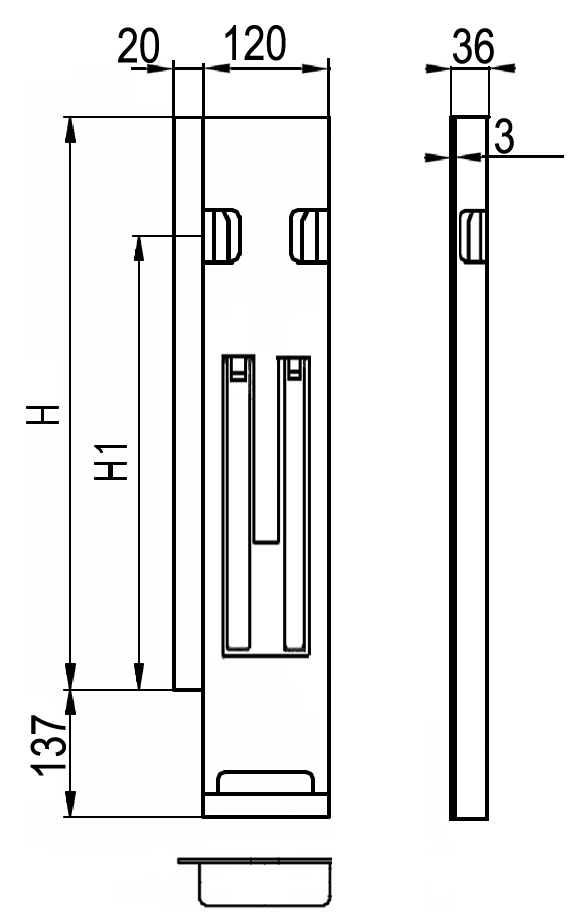 Stalp oblon rabatabil, spate stanga 500mm